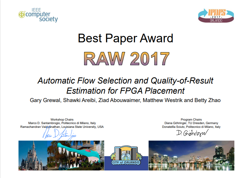 RAW 2017 Best Paper certificate